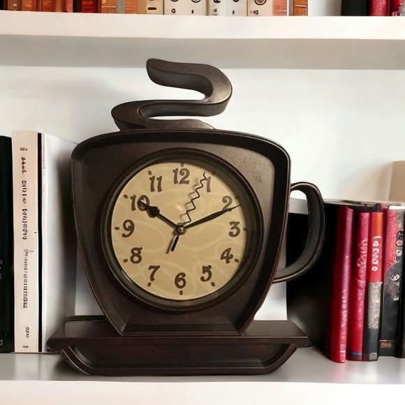 Coffee Cup Cappuccino Clock Battery Operated Wall Clock or Freestanding Brown - Picture 8 of 16